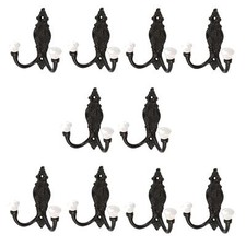 10x Ornate Double White Ceramic Coat Hook Cast Iron W100mm x H115mm Black