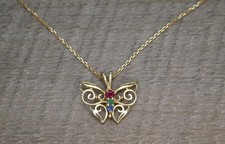 Stunning 9ct Gold Ruby Emerald Sapphire Butterfly Pendant & 18" Necklace