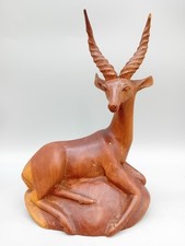 HAND CARVED WOOD Vintage Wildlife figurine 9" Antelope  / Ibex. African Ethnic