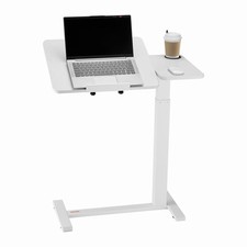 VEVOR Overbed Table Bed Side Desk with Flip Desktop Wheels & Cup Holder White