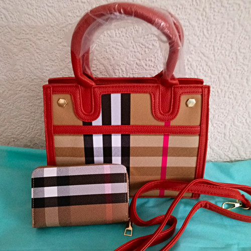 Red check faux leather - check, &