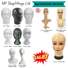 MANNEQUIN DISPLAY HEAD POLYSTYRENE FOAM/ PLASTIC MALE FEMALE SWAN UNISEX NECK