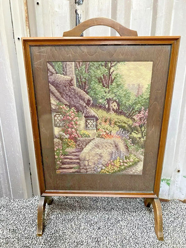 Vintage oak frame fire screen - fire,
