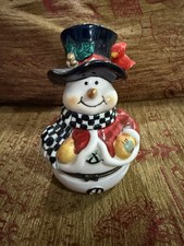 Odd Box Co Snowman Trinket Box Ceramic Christmas Lidded Ornament UK Retro