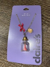 Claire’s message in a bottle Eiffel tower paris rose necklace nwt