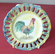 PRETTY MULTICOLOURED LATTICE EDGE COCKEREL PLATE - MADE IN ENGLAND