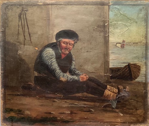 Oil painting antique fisherman - oil,