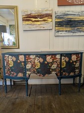 Strongbow Vintage Sideboard Dresser Painted Dark Teal Floral  Snake Print