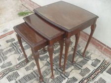 Carved Edged Beech and Mahogany Nest of Tables