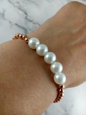 faux pearl and Rose Gold bracelet beaded 7" stretch Stacking trendy fun pretty