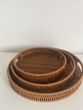 Woven Serving Tray Round Rattan Wicker Basket for Breakfast, Large Round Rattan 