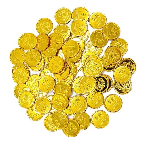 100 plastic gold coins pirate - plastic,