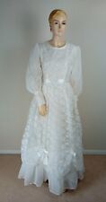 VINTAGE 70S WHITE BEADED LACE GOTHIC VICTORIAN WEDDING DRESS 10