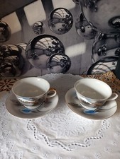 Vintage Japanese 2 Saucers And 2 Hidden Geisha Girl Cups Rare to Find 