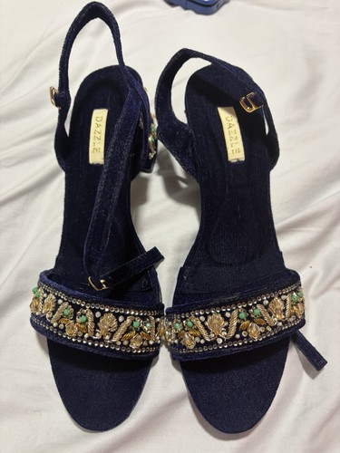 Navy heels with gold - with,