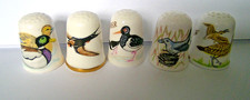 FIVE CAVERSWALL BONE CHINA THIMBLES WITH BIRD DECORATION