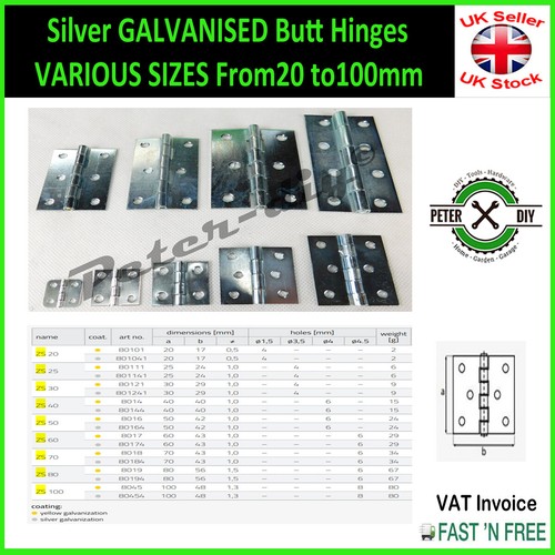 Silver galvanised butt - silver, hinges