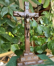 Vintage German Wooden Crucifix Cross Copper Jesus INRI Religious Christianity