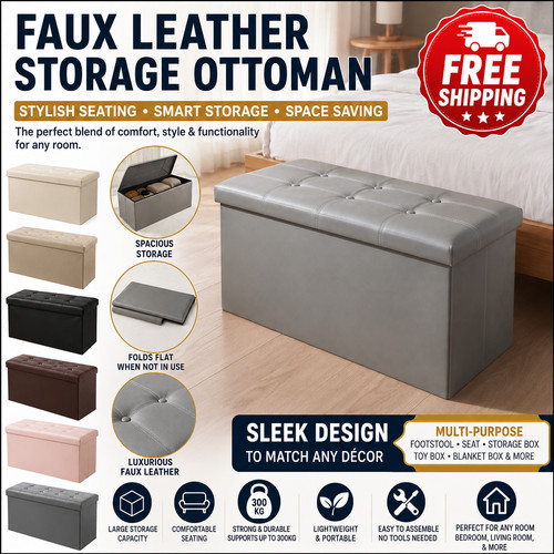 Faux leather ottoman storage - leather,