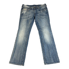 Womens Diesel Bootcut Jeans Regular Fit Low Rise Light Blue Distressed W32 L30