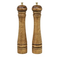 Wooden Salt & Pepper Mill 27cm Manual Adjustable Grinder Golden Knob Shakers 2pc