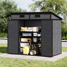 Plastic Outdoor Garden Shed 8x6 6x4 5x3FT Wood Grain Utility Tool Storage House