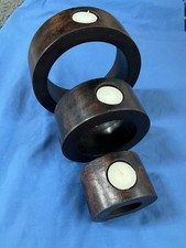 BEAUTIFUL UNIQUE SOLID CHUNKY WOODEN  3 -TEIRED CANDLE HOLDER DISPLAY  TEA LIGHT
