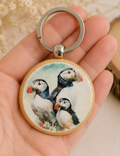 Puffins keyring handmade - puffins,