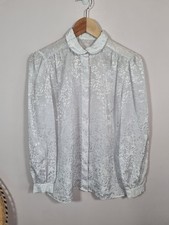 Vintage White Floral Handmade Collared Shirt 14