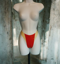 Love Life Latex ladies 2 colour thong briefs in red & natural rubber UK size 18