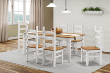 Corona Dining Table and 6 Chairs 6'0" Pine Set White Wax 182cm Shabby Chic