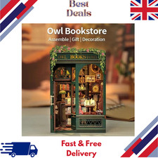 DIY Book Nook Owl Bookstore Wooden Doll House Kit Miniature Model Bookshelf Gift