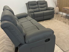 Sorrentino Grey Leather Recliner Sofa 3+2 Seater Set or Footstool |Fast Delivery