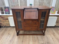 1920s/1930s Oak Bureau Bookcase Barleytwist Supports Stretcher Base