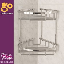 Solid Brass Double Tier Corner Chrome Shower Basket Large Bathroom Storage Rack