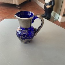 VINTAGE 1930,s BRISTOL BLUE GLASS OVERLAYED STERLING SILVER DECORATION JUG