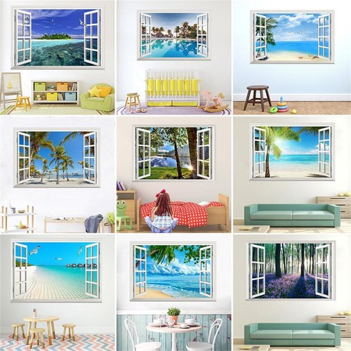 Huge window beach forest - 3d,