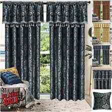 Thermal Blackout Curtains Pair Tie Backs Pelmet Jacquard Ready Made Pencil Pleat