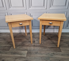 Pair 2 Modern Maple Veneer Bedside Tables – Drawer Lamp Side Cabinets Nightstand