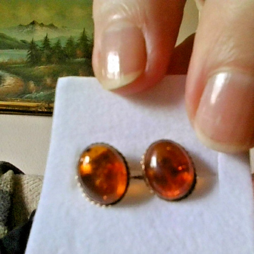 9ct gold amber earrings - amber, stud
