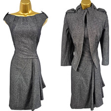 Vintage Karen Millen UK 10  Charcoal  Wool Mix Drape Pleat Dress & Jacket Suit
