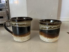 Ashdale Pottery Drip Glaze Milk Jug & Open Sugar Bowl Made In England