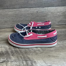 Crocs Hover Unisex US M7/W9 Boat Shoes Navy Pink Canvas Lace Up Casual Loafers