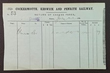 1900 Cockermouth Keswick & Penrith Railway Excess Fares Return Document Blencow