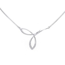 9ct White Gold Jewelco London 3pts Diamond Tri Arc Wishbone Lavalier Necklace
