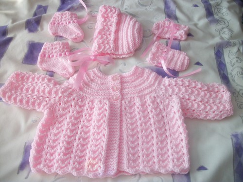 Hand knitted baby matinee - hand,