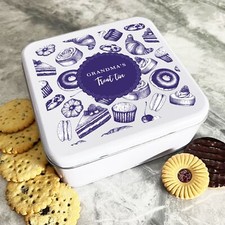 Personalised Square Vintage Pastrys Grandmas Biscuit Sweets Cake Treat Tin