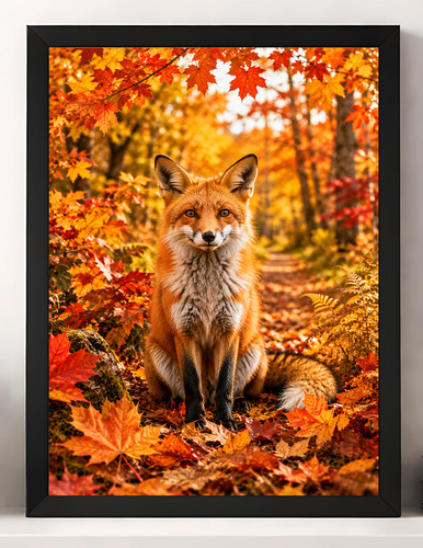 Fox autumn print poster - print,