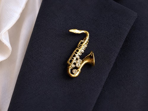 Saxophone brooch gold tone - brooch,