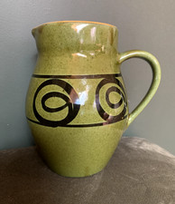 Vintage medium Brixham Pottery swirl jug in olive green